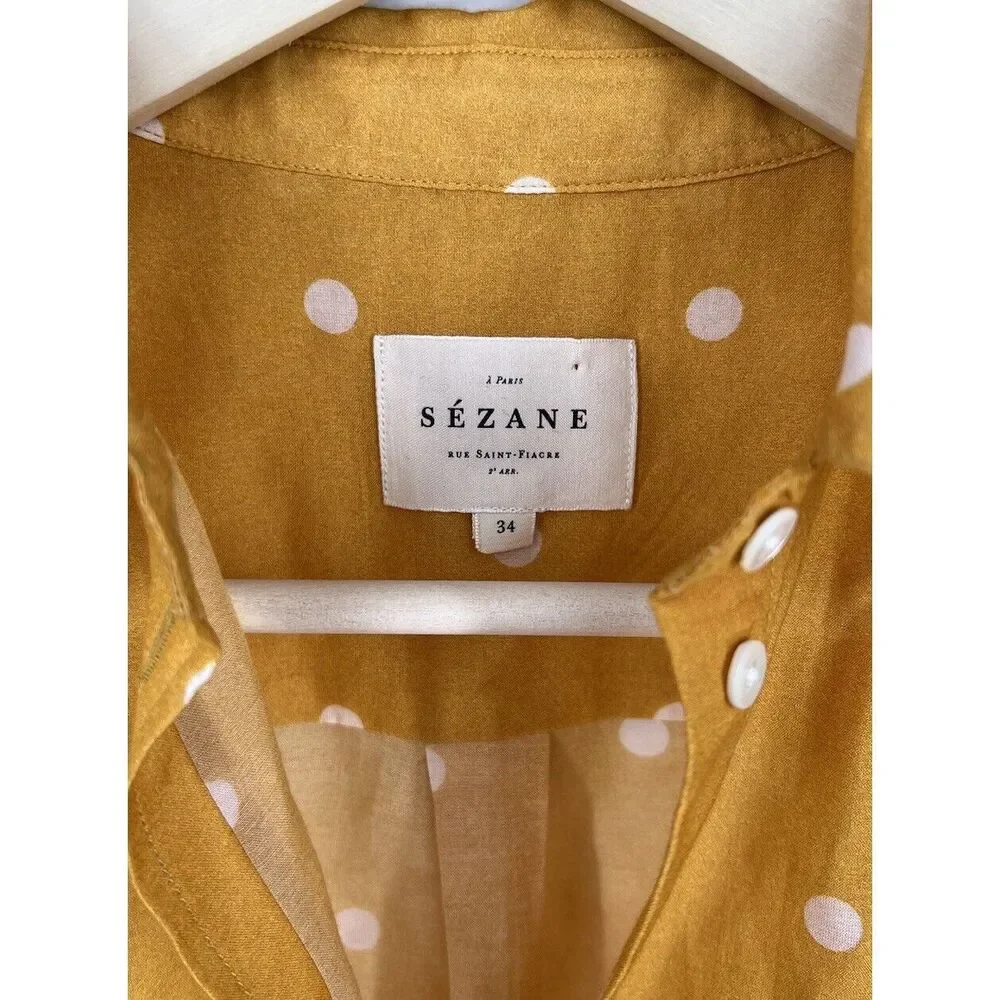 Sezane Ann Cotton Silk Blouse Polka Dot Ochre Yellow Size 34 US XS 2 - Picture 2 of 3